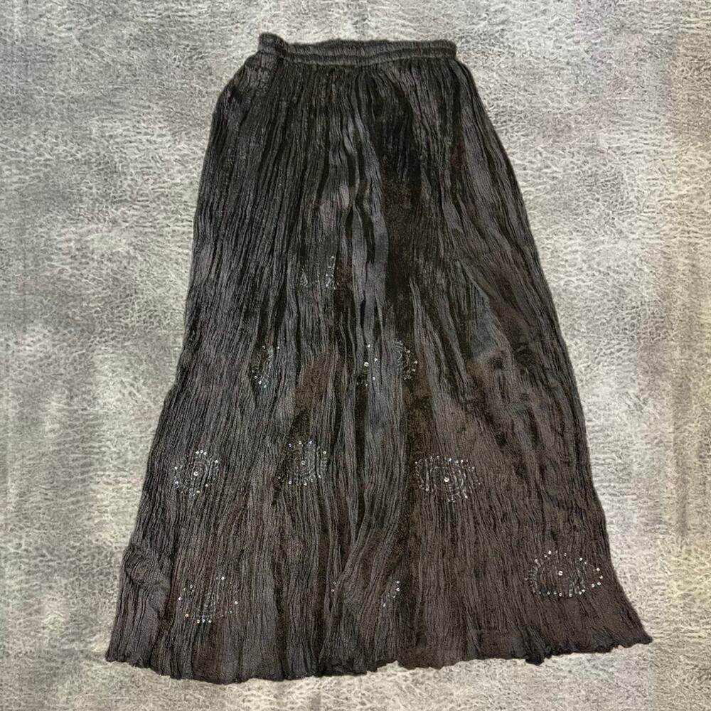 Vintage Black Crinkle Embellished Maxi Skirt